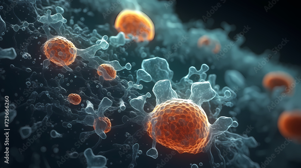 Various shapes of bacteria, probiotics under microscope, science, medicine concept background Various shapes of bacteria, probiotics under microscope, science, medicine concept background