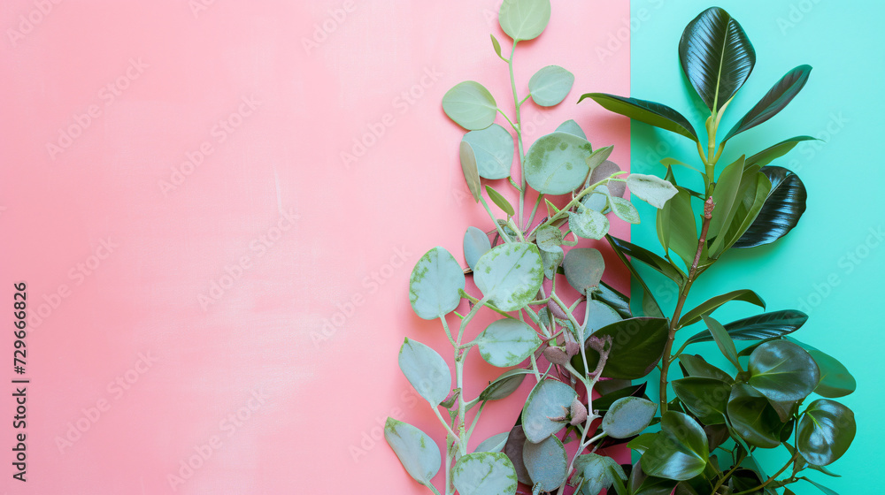 Plants with a pink background provide ample space for textual content in a lifestyle fashion banner Background Plants with a pink background provide ample space for textual content in a lifestyle fashion banner Background