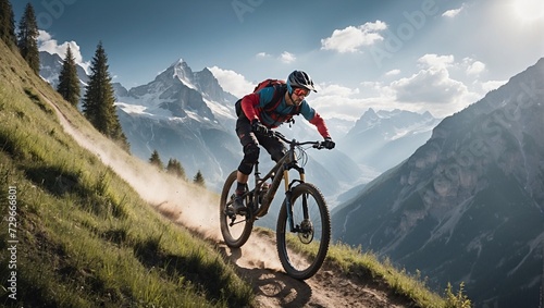 Mountain biker riding in the mountains. Mountain bike rider in the action
