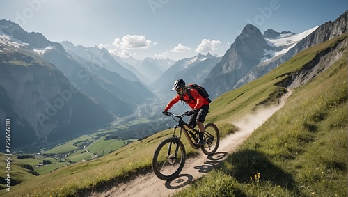 Mountain biker riding in the mountains. Mountain bike rider in the action