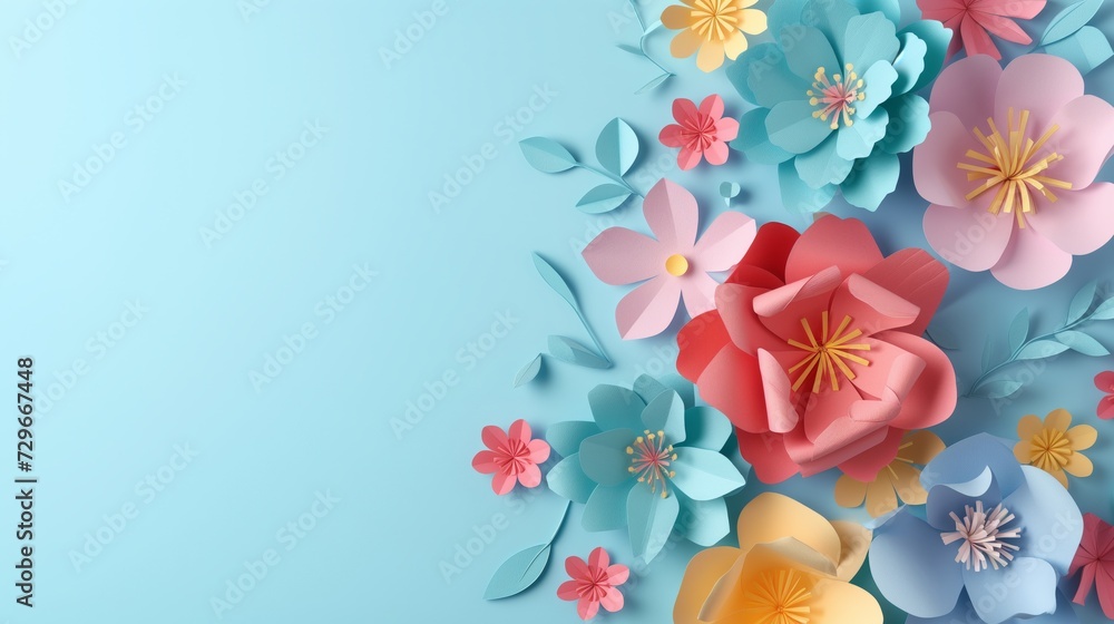 Obraz premium Paper flowers, copy space, Generative AI