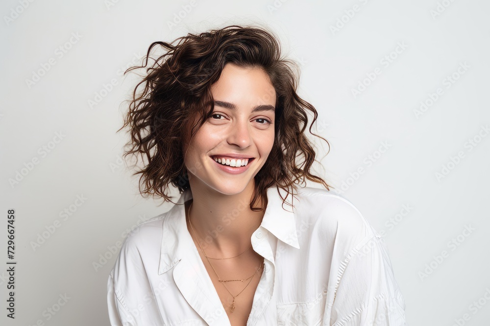 Portrait of a beautiful smiling young woman with long curly hair. Portrait of a beautiful smiling young woman with long curly hair.