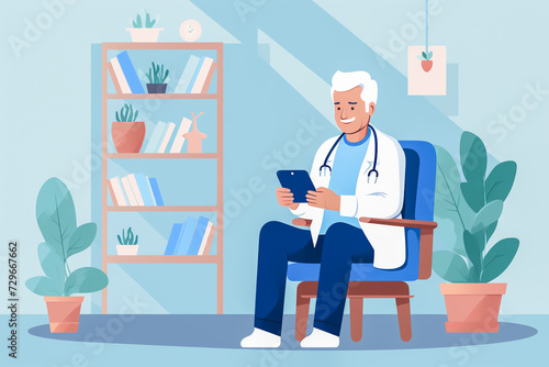 Concept illustration of an online medical service. IoT  remote consultations using video calls  doctor-patient communication  and technology-enabled medical concepts.