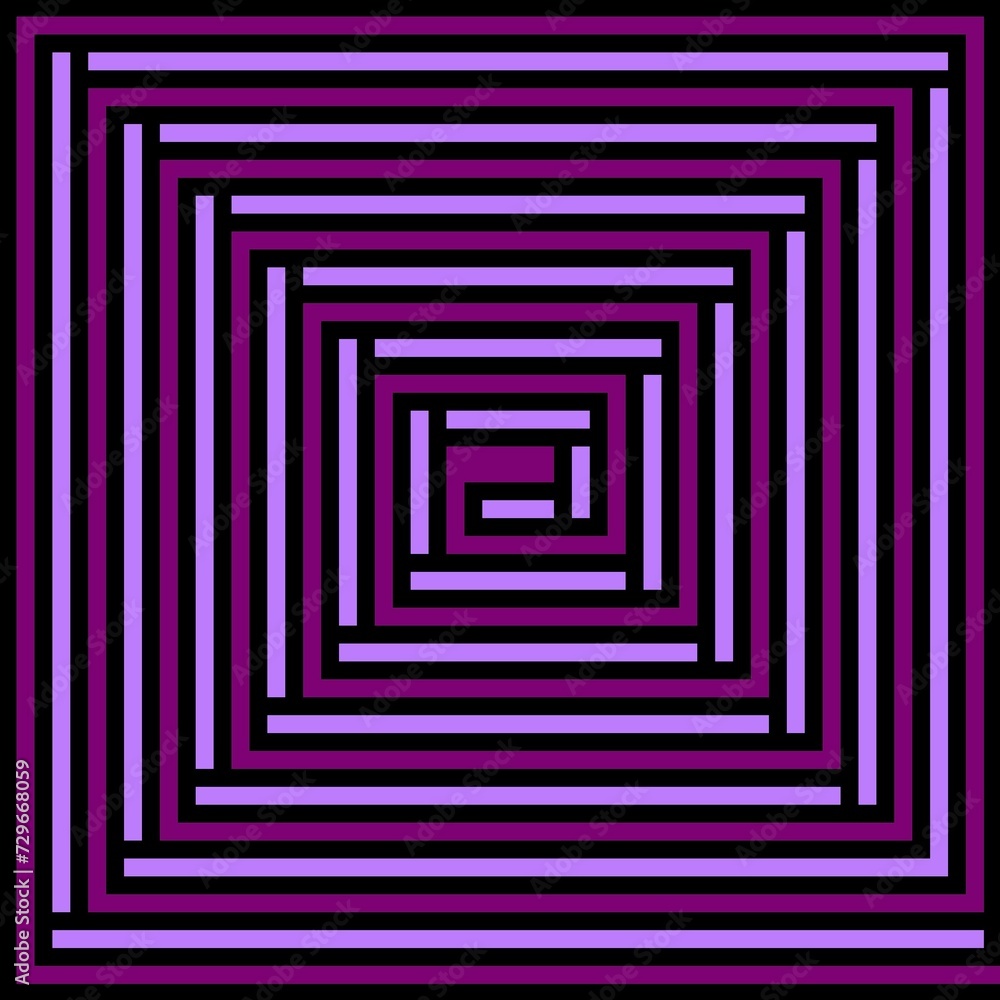 Purple spiral design made of rectangles with black outlines Purple spiral design made of rectangles with black outlines