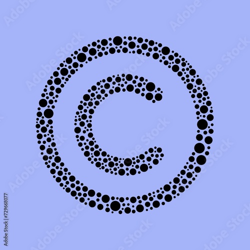 Copyright symbol made of small black circles on blue background