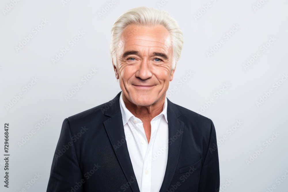 Portrait of smiling senior man in suit. Isolated on grey background. Portrait of smiling senior man in suit. Isolated on grey background.