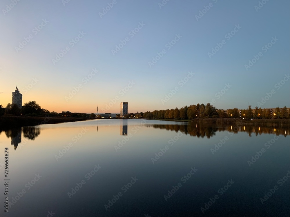 Sunset over the Anne lake in Tartu, Tartu maakond, Estonia, October 2022