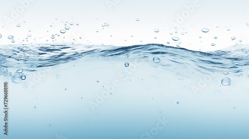 Crisp image of water at surface level with rising bubbles. Clean and serene. Banner. Copy space. Concept of purity, nature, and the underwater environment, delivery of clean water