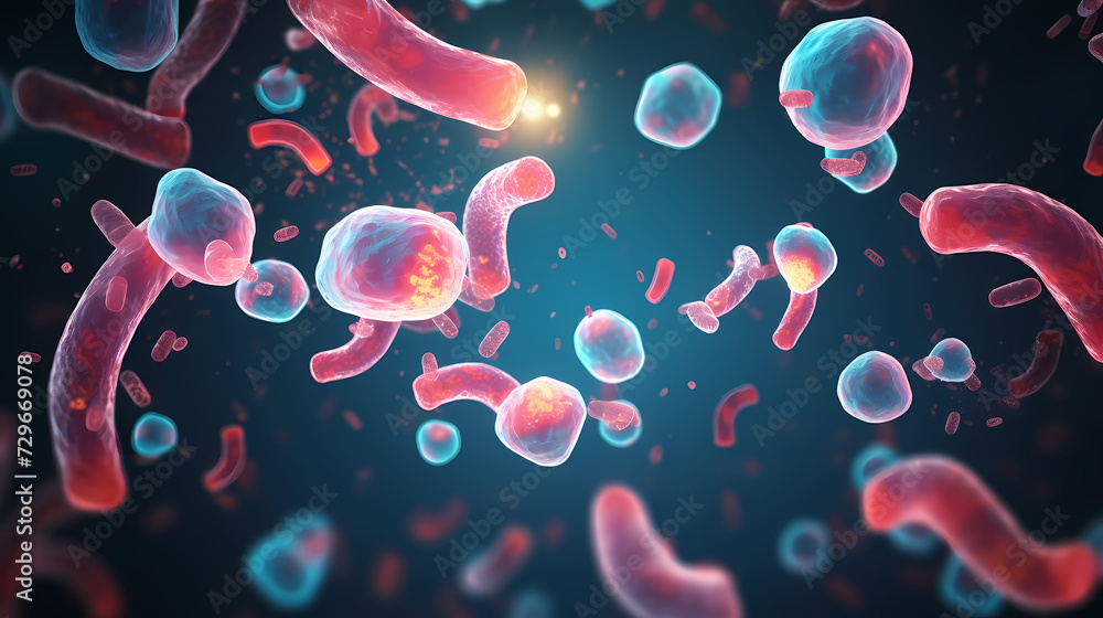 Obraz premium Macroscopic observation of organisms bacteria and cells and viruses under laboratory microscope