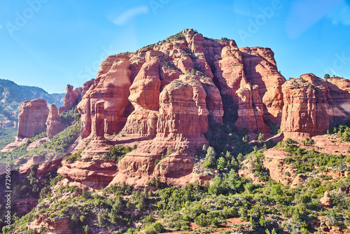 Aerial View of Sedona Red Rock Cliffs and Greenery