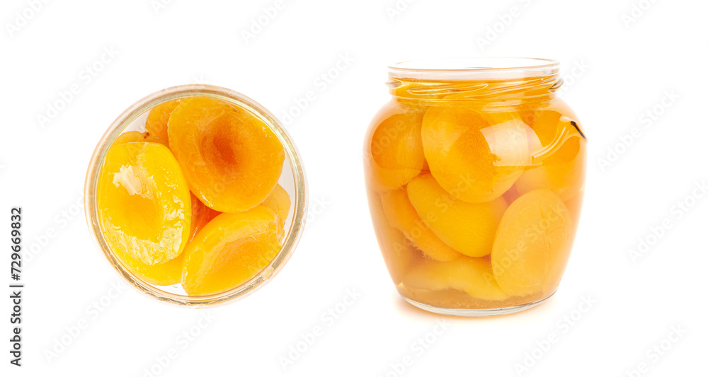 Canned Peaches, Apricot Halves in Syrup, Yellow Fruit Dessert, Tinned Nectarine Compote Canned Peaches, Apricot Halves in Syrup, Yellow Fruit Dessert, Tinned Nectarine Compote
