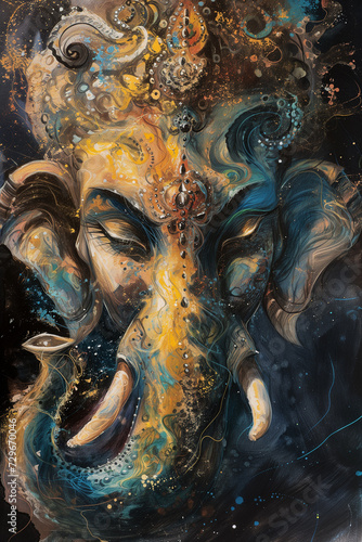 Obraz na płótnie Watercolor Portrait of Hindu God Ganesha, Generative AI w salonie