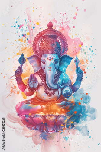 Obraz na płótnie Watercolor Portrait of Hindu God Ganesha, Generative AI w salonie
