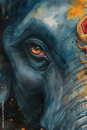 Watercolor Portrait of Hindu God Ganesha, Generative AI