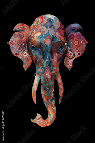 Watercolor Portrait of Hindu God Ganesha, Generative AI