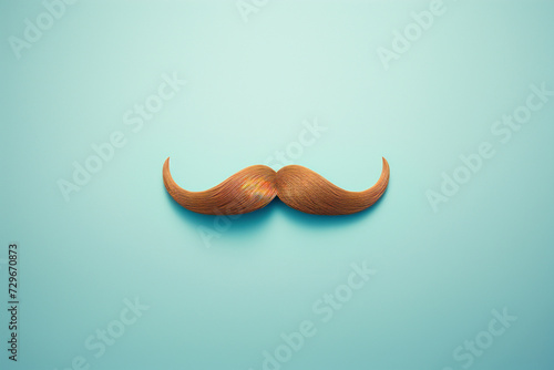 Father's Day celebration. Symbol of Fathers day, sign for Barber Shop. Father's Day Holiday Concept. Brown moustaches on blue background