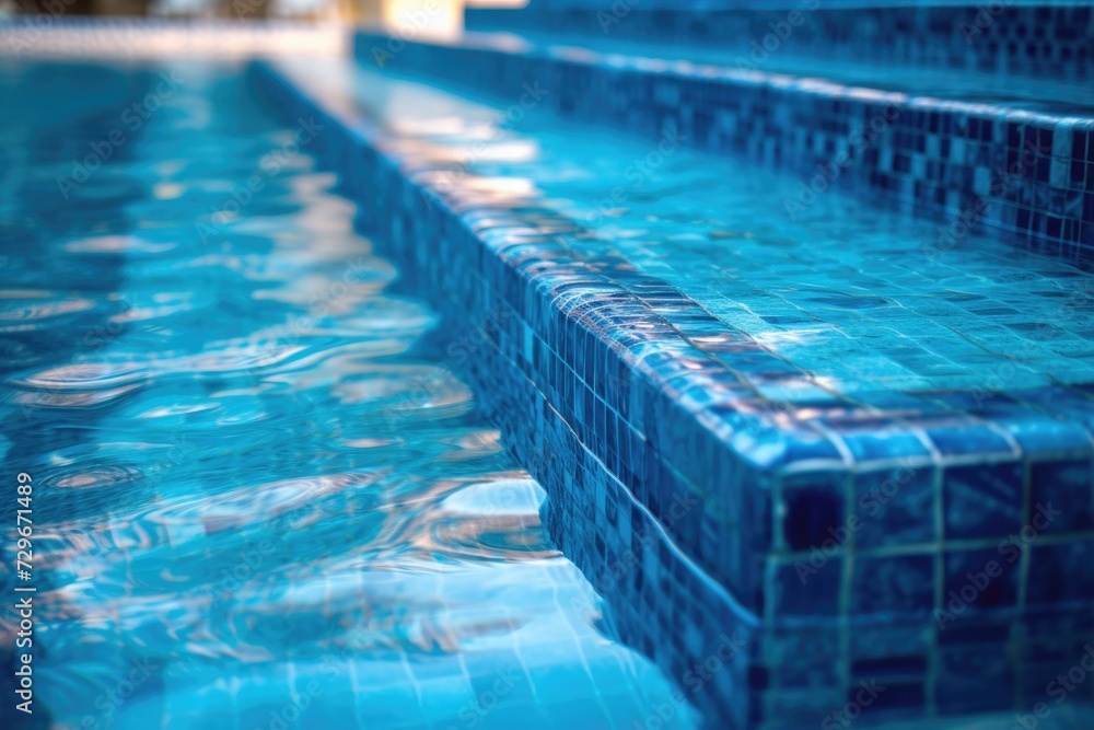A swimming pool with blue mosaics.