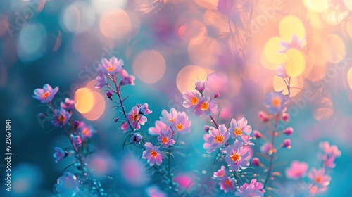  a close up of a bunch of flowers with blurry lights in the background and a blurry boke of light coming from the back of the flowers in the background.