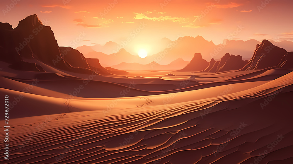 Naklejka premium Sand dunes in desert landscape, 3d rendering of beautiful desert