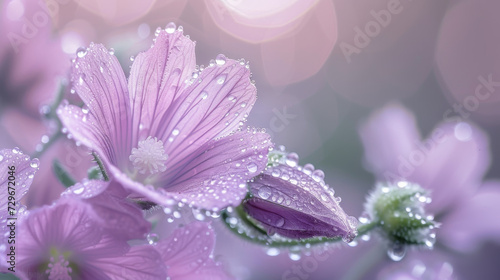 Flower with dew, macro, closeup, common mallow