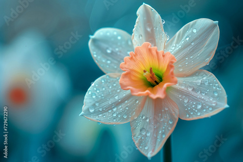 Daffodils in the morning dew and rain