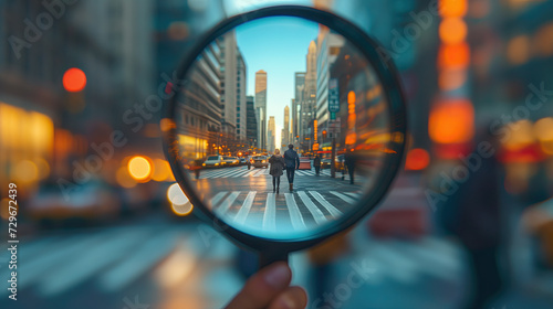 magnifying glass on a walking couple photo