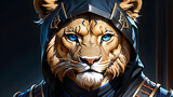 Courageous Guardian: The Allure of Colorful Attire, Lion Ninja's Beautiful Style.(Generative AI)