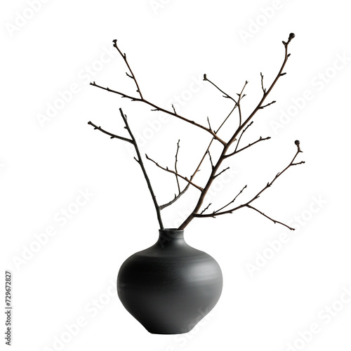 Minimalist Black Vase with Bare Twigs, Isolated - Ideal for Modern Decor Themes and Artistic Concepts