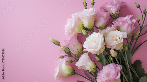 banner for March 8th lisianthus on a pink background with free space and place for text