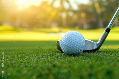 A serene image capturing the delicate balance of a perfectly positioned golf ball atop a lush, green field.