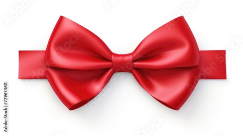 Red satin bow isolated on white background.