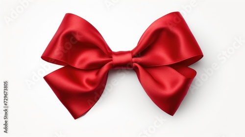 Red satin bow isolated on white background.