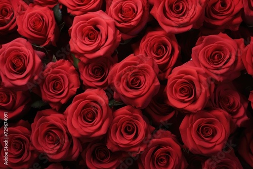 Red roses in a bridal bouquet as a background, top view