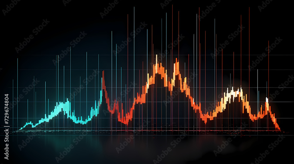 Stock market chart background, financial forecast illustration with glowing trend lines