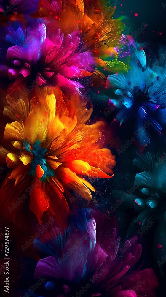 Colorful abstract flower background. Digital painting. 3D rendering. 