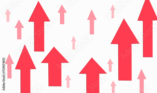 The red arrows of the business and the heart grow upwards, indicating profit on the economic chart.Drawing on a white background.