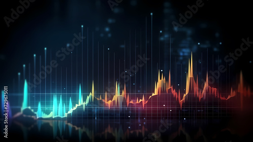 Stock market chart background, financial forecast illustration with glowing trend lines