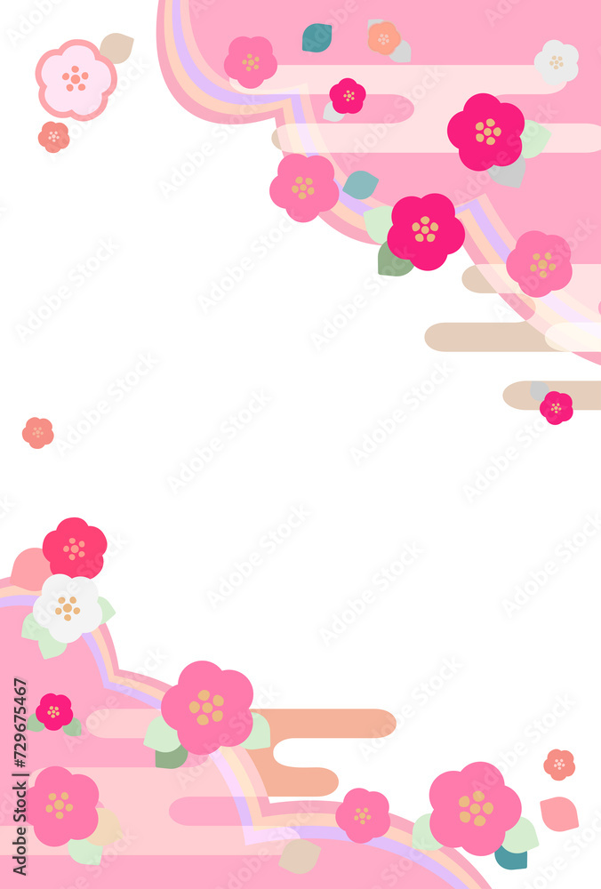 和風のピンクの花のフレーム