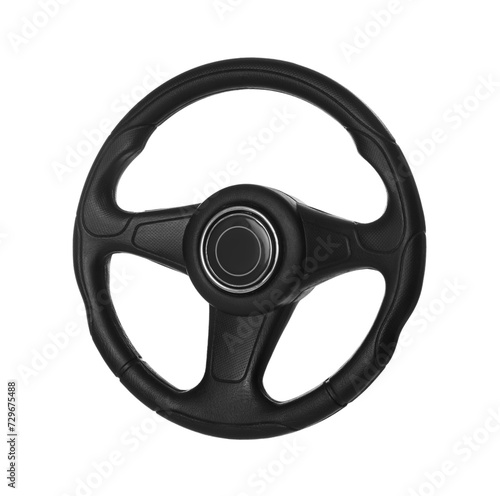 New black steering wheel isolated on white © New Africa