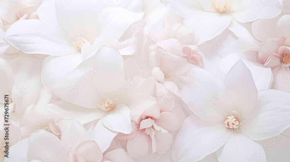 Ethereal Petals: A Dazzling Array of Snow-White Blossoms Infused With Blushing Pink Hues Ethereal Petals: A Dazzling Array of Snow-White Blossoms Infused With Blushing Pink Hues