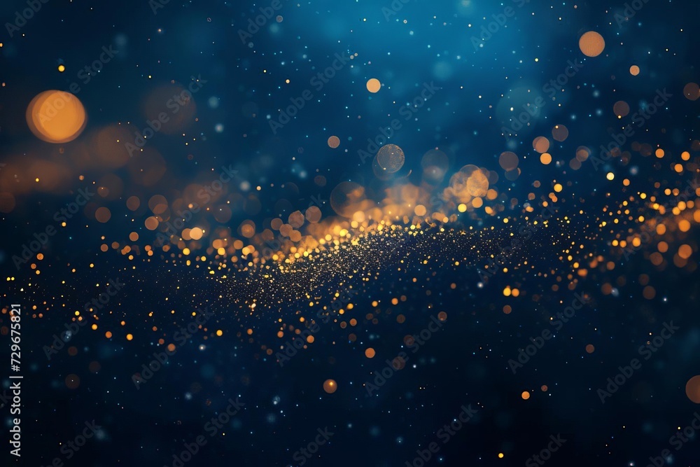 Abstract artistic background Elegant navy blue with shimmering gold particles. festive bokeh effect Luxurious golden sparkle on dark backdrop Holiday celebration concept - obrazy, fototapety, plakaty 