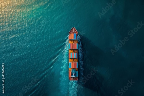 Aerial view of a container cargo ship at sea A vital link in global trade and transportation
