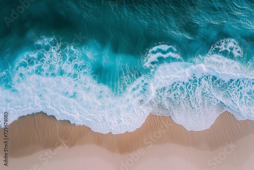 Aerial view of ocean waves crashing onto the beach A natural and refreshing seascape