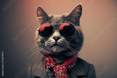 Charming feline Stylish attire Sunglasses And necktie. sophisticated cat portrait Fashion and humor blend © Jelena
