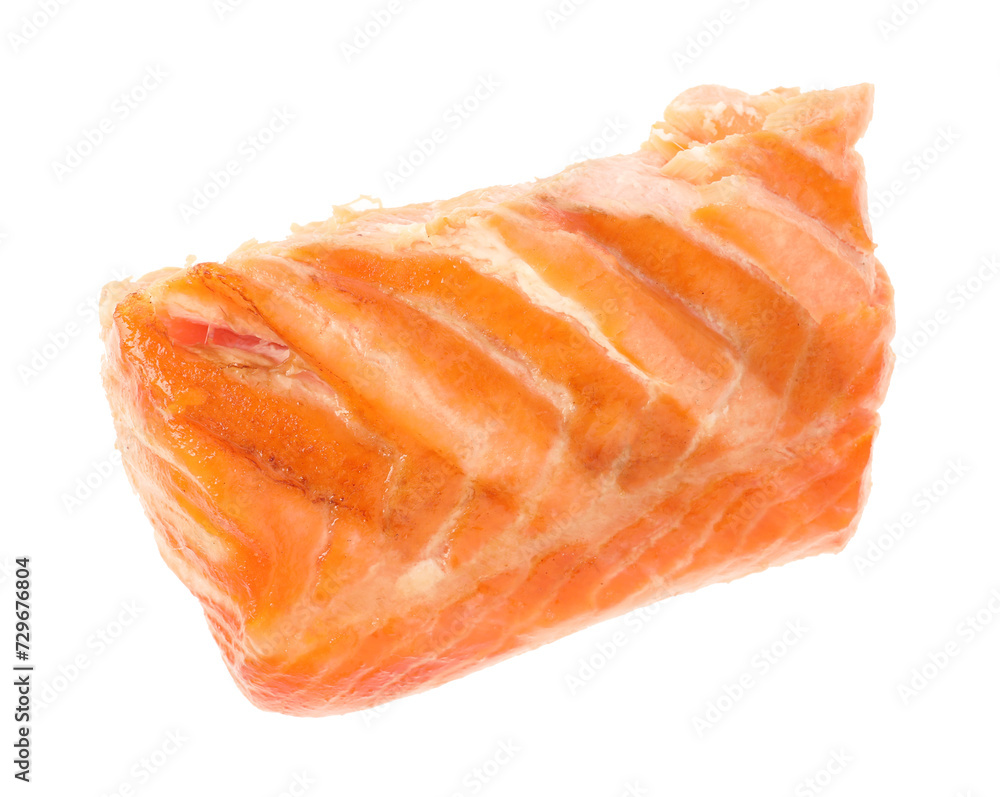 Piece of tasty grilled salmon isolated on white Piece of tasty grilled salmon isolated on white