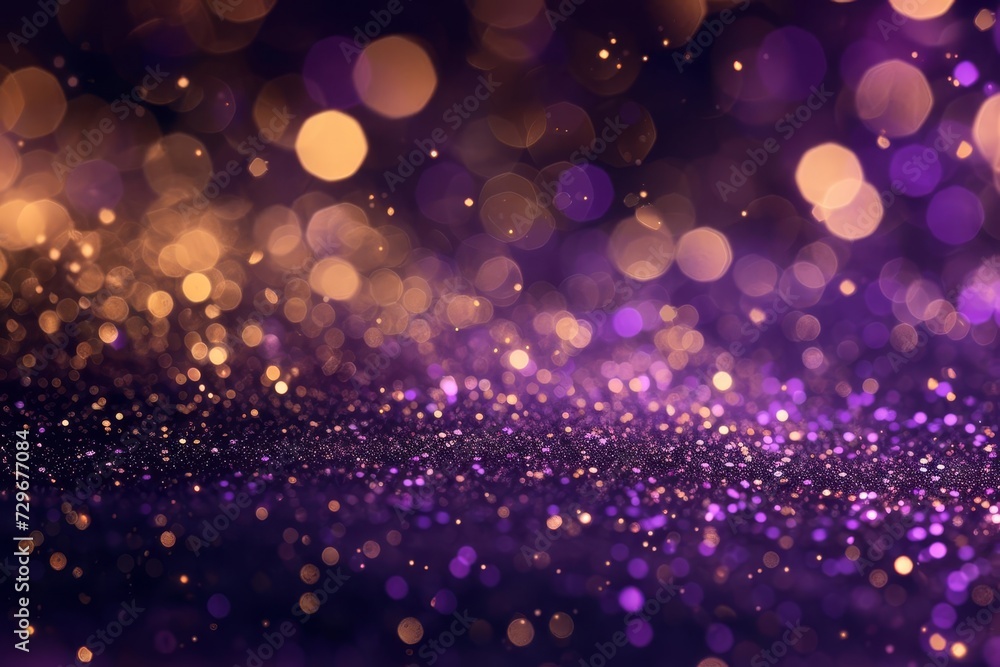 Gold and purple abstract glitter Creating a festive and luxurious bokeh background