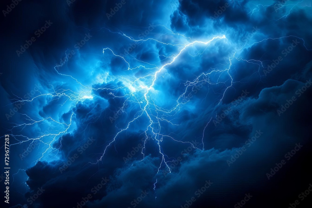 Lightning flash Dark atmospheric background. dramatic storm Powerful nature display - obrazy, fototapety, plakaty 