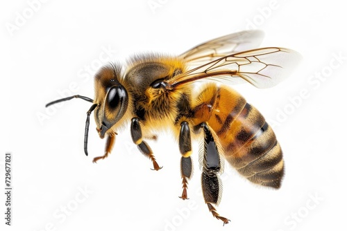 Solo bee flight Isolated on transparent Macro shot. intricate pollinator Detailed insect portrait