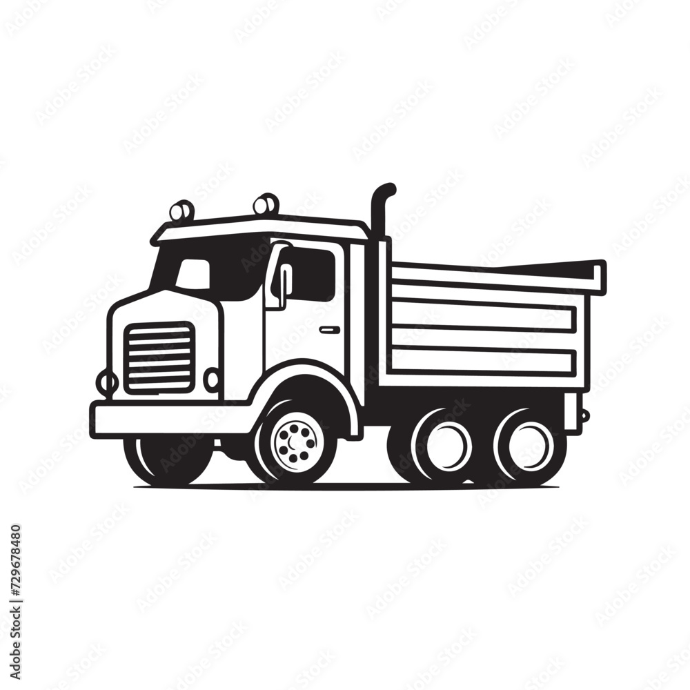 Dump truck in cartoon, doodle style . Image for t shirt. Isolated 2d vector illustration in logo, icon, sketch style, Eps 10, black and white. AI Generative