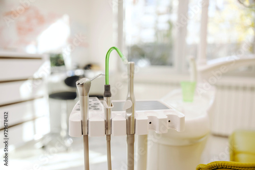 Close up of a dental tool and equipment at dentist office.